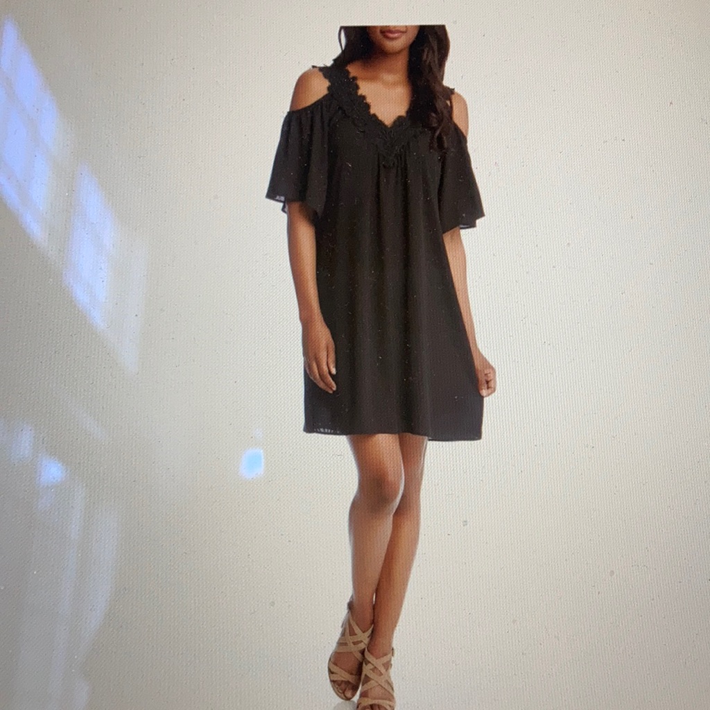 Black V-Neck Cold Shoulder Dress